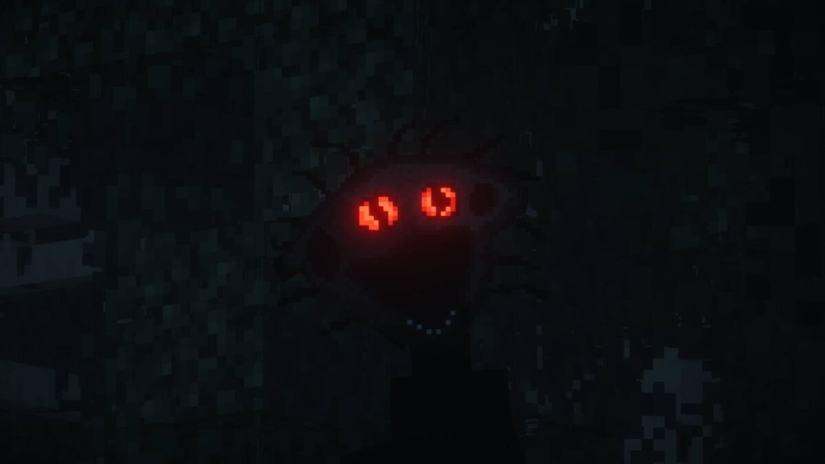 mod Minecraft The Boiled One Reimagined créature aux yeux rouges dans l’obscurité