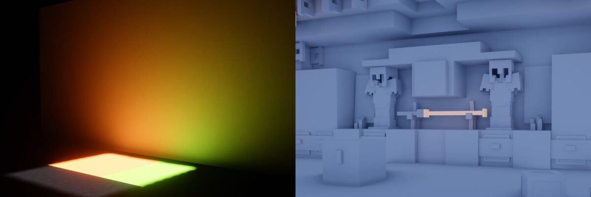 Éclairage coloré et rendu de scène Minecraft avec occlusion ambiante améliorée par le shader IterationT 3.2.0.