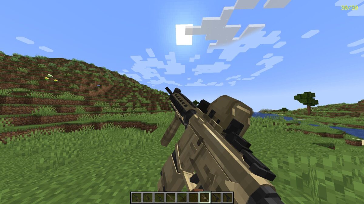 mod Minecraft Vic's Point Blank – fusil M4A1 beige en plein champ