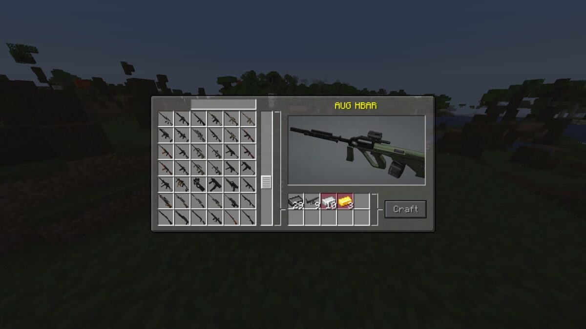mod Minecraft Vic's Point Blank – interface de craft d’armes avec le Weapons Printer