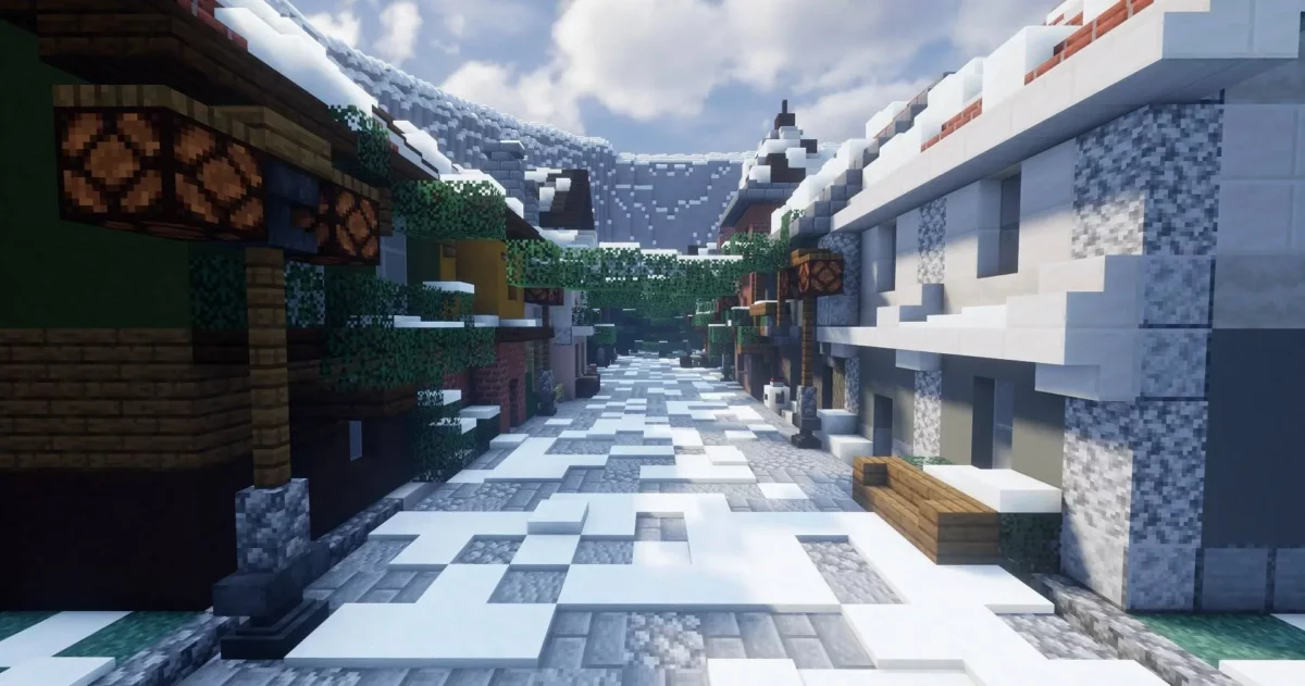 village enneigé Christmas Town dans la carte The Zombie Apocalypse X pour Minecraft