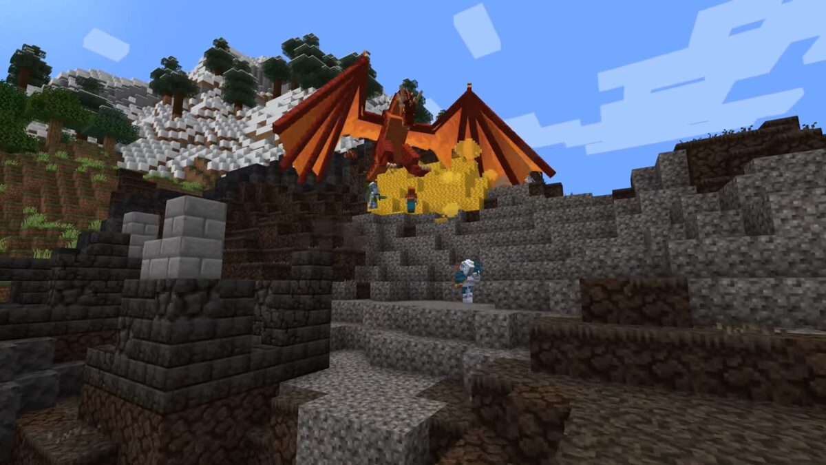 Dragon rouge affrontant des combattants dans les montagnes dans Ice and Fire 2