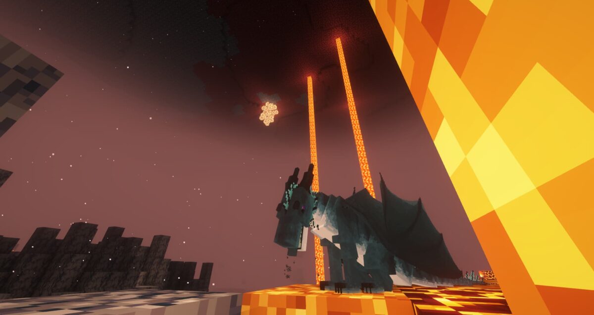 dragon des cavernes dans un environnement de lave dans le mod Minecraft Dragon Survival