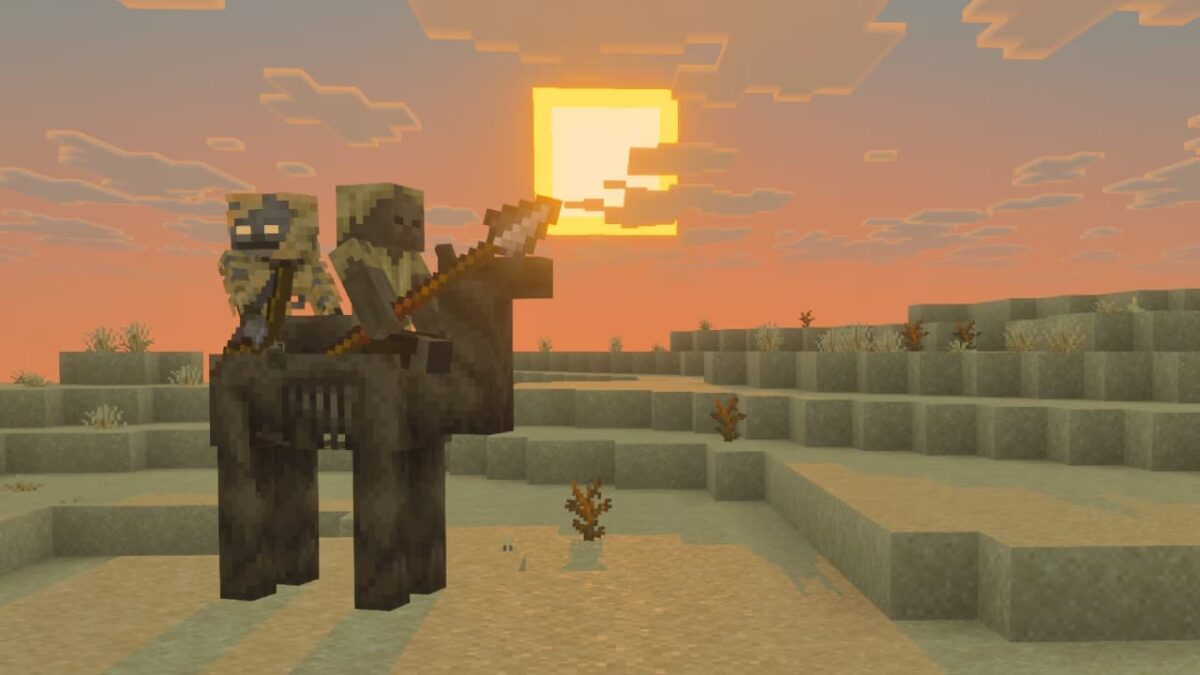 dromadaire momifie chevauche dans Minecraft par un husk et un parched arme d’une lance dans la mise à jour Mounts of Mayhem