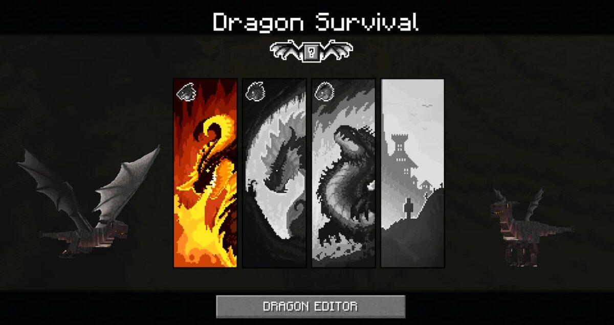 écran de sélection du type de dragon au sanctuaire dans le mod Dragon Survival