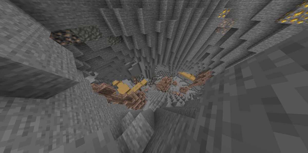 mod Minecraft Solara Dimension vaste grotte en pierre sans deepslate avec filons de minerais visibles