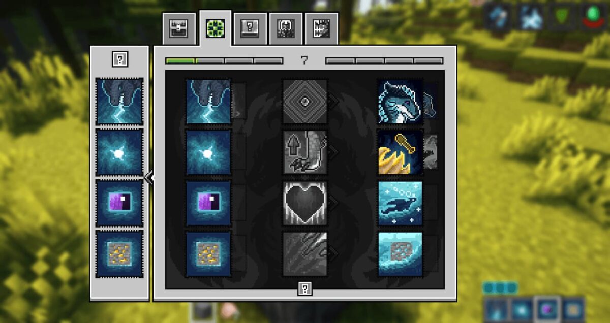 interface de compétences magiques du mod Dragon Survival dans Minecraft