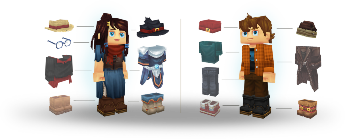 Options de personnalisation de personnages dans Hytale montrant vêtements, accessoires et styles disponibles.