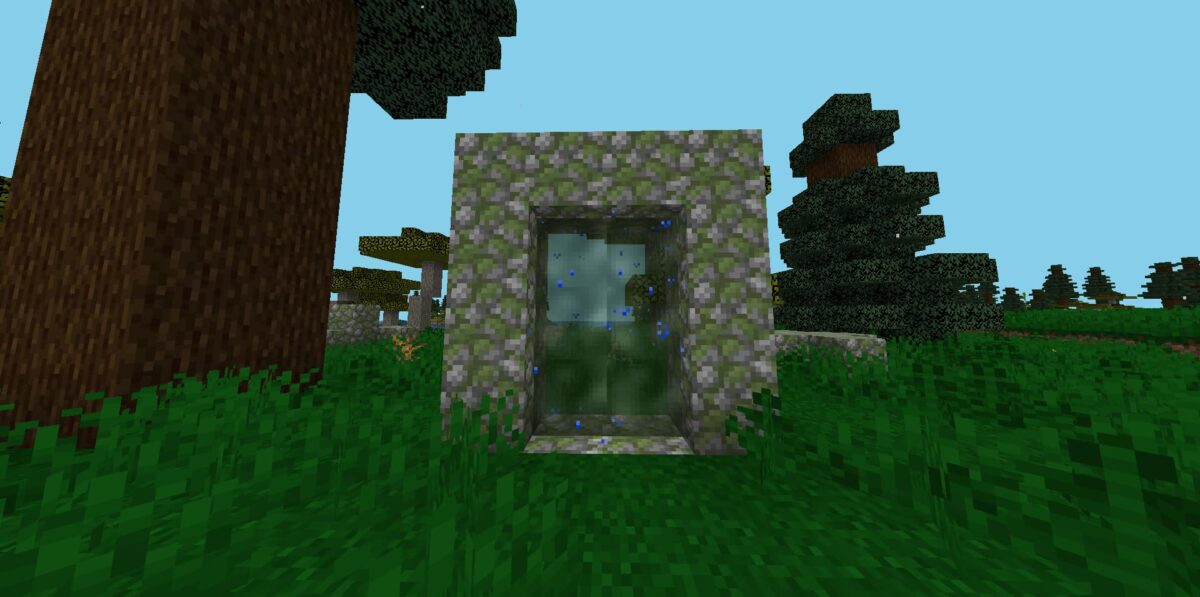 mod Minecraft Solara Dimension portail actif en pierre moussue vers solara dimension