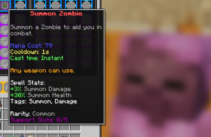modpack Minecraft Craft to Exile 2 sort summon zombie description des statistiques et slots de soutien
