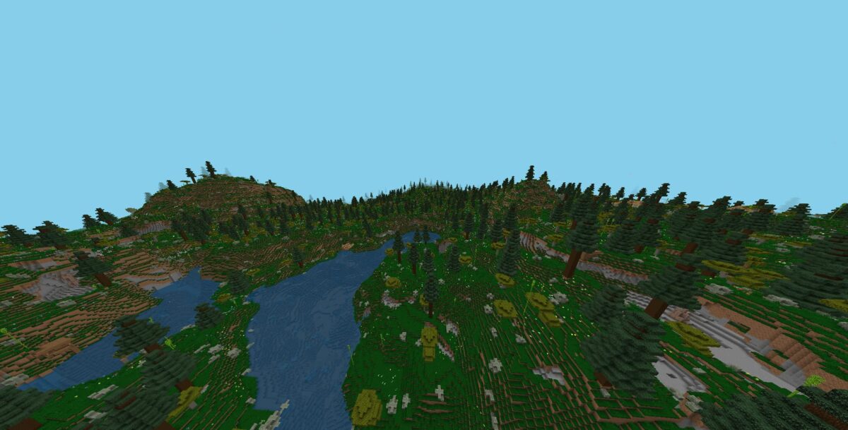 mod Minecraft Solara Dimension vallon traverse par une large riviere entouree de forets denses
