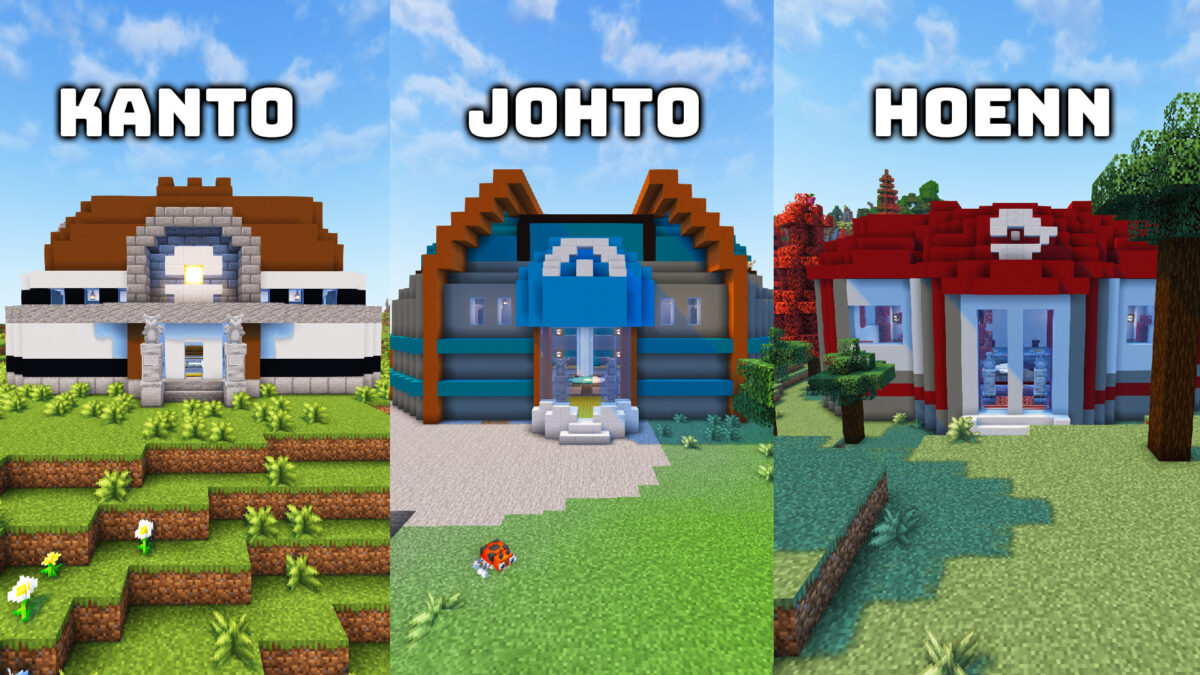 Arènes Pokémon des régions Kanto Johto et Hoenn recréées dans le mod Minecraft COBBLEVERSE