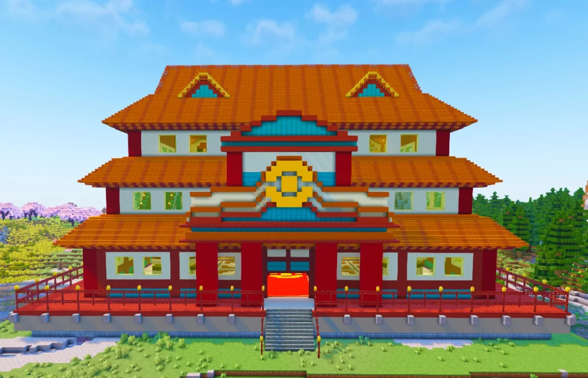 Bâtiment de ligue Pokémon servant de défi final régional dans le mod Minecraft COBBLEVERSE