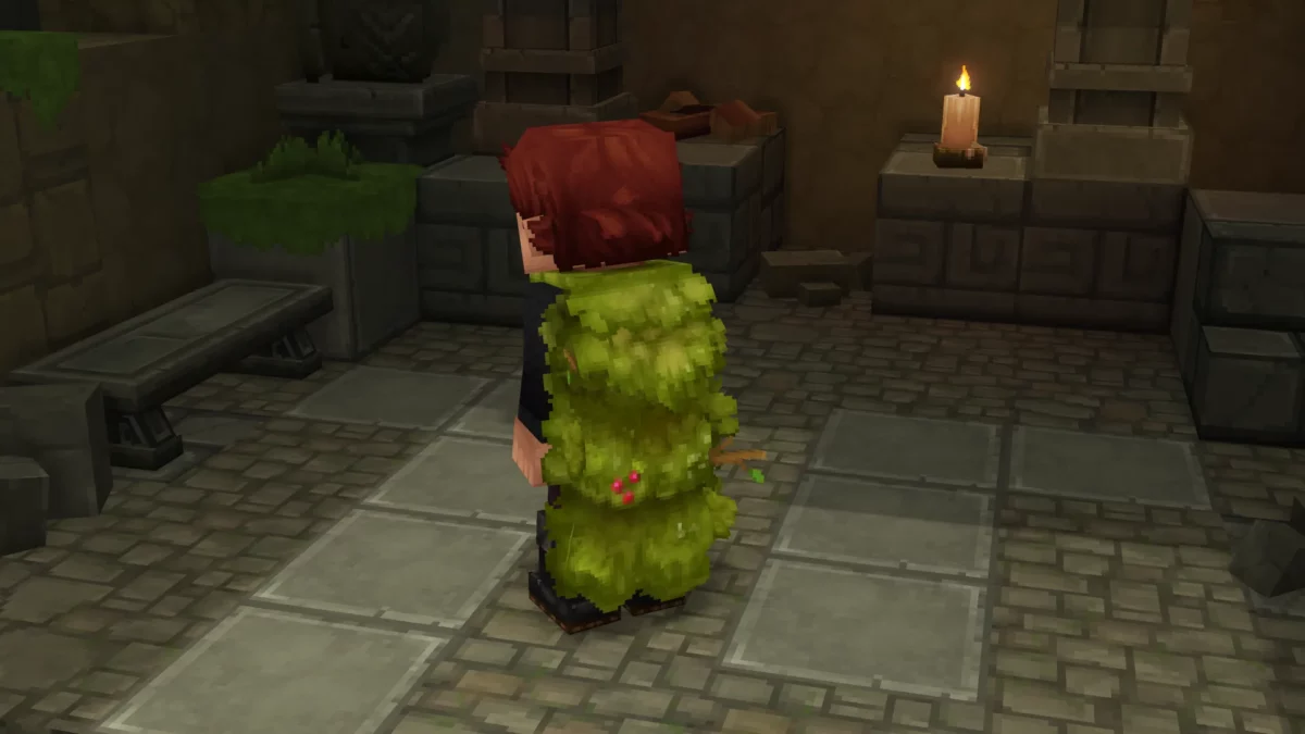 Personnage Hytale vu de dos portant une cape exclusive verte issue des éditions anticipées de Hytale