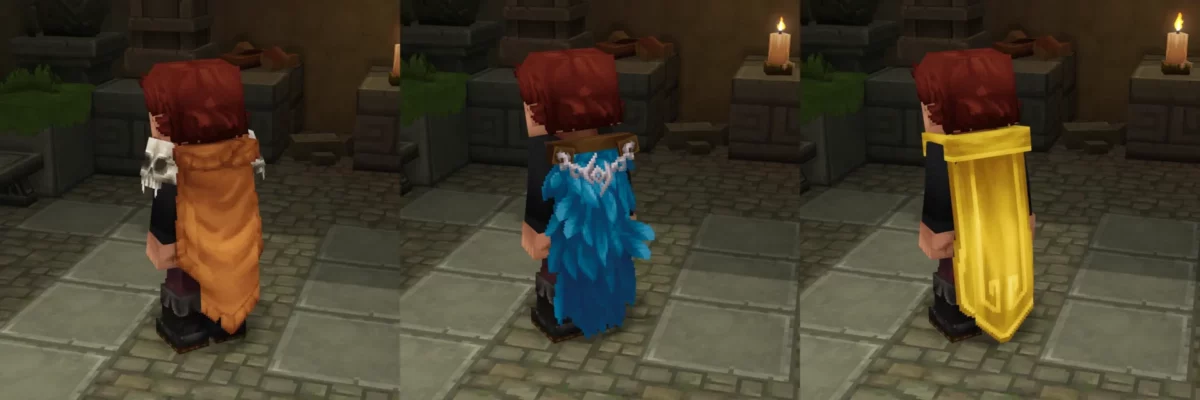 Personnage Hytale vu de dos portant plusieurs capes exclusives des éditions Supporter et Cursebreaker de Hytale