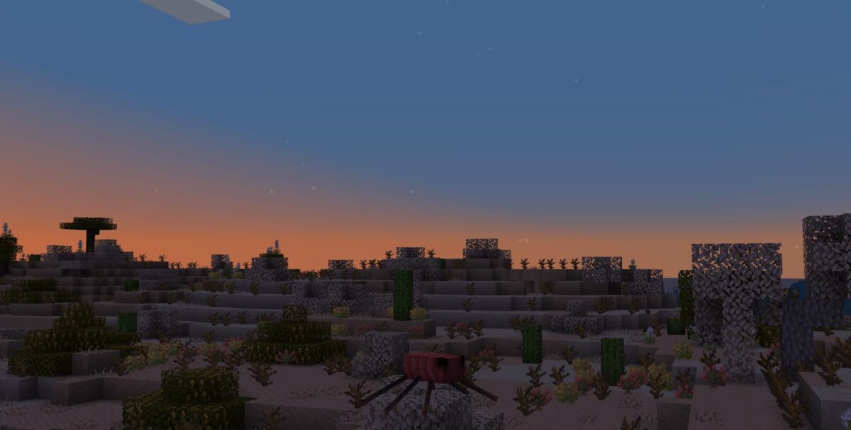 mod Minecraft Atmospheric montrant un cochineal évoluant dans un biome de scrubland