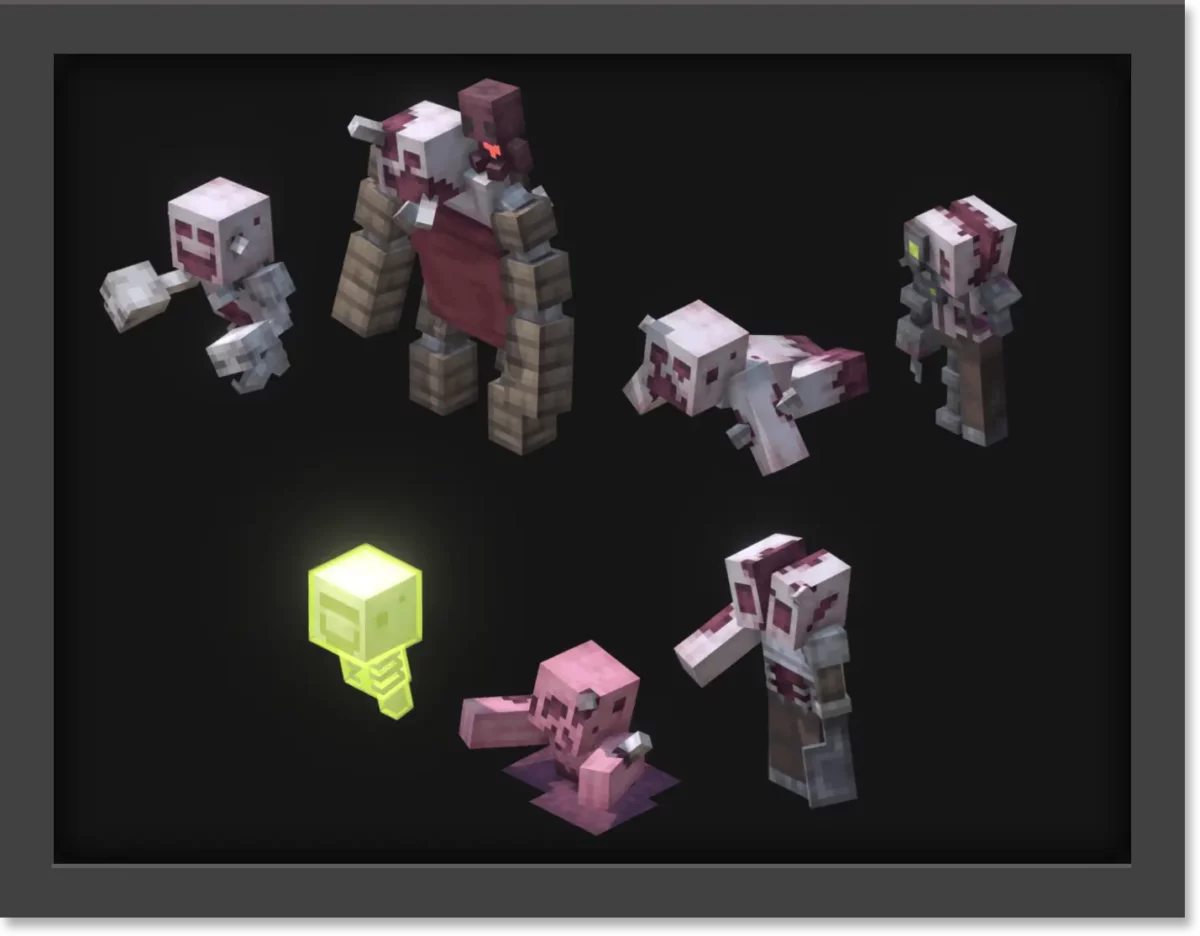 mod Minecraft Sons Of Sins présentant les incarnations des sept péchés capitaux invoquées lors des rituels, chacune avec une apparence et un comportement distincts