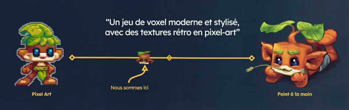 Illustration montrant l’équilibre visuel de Hytale entre pixel art rétro et textures peintes à la main dans un style voxel moderne