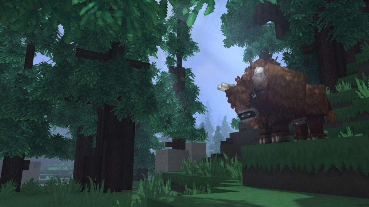 fond d'écran hytale forêt dense avec grande créature sauvage observant depuis une colline