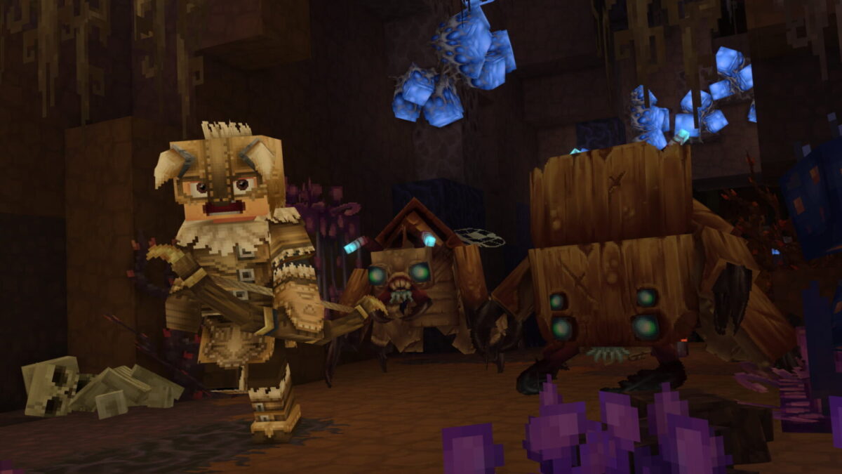 fond d'écran hytale fuite d'un aventurier poursuivi par des créatures souterraines dans une caverne