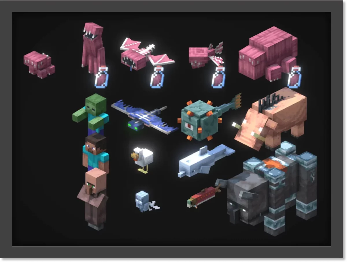 mod Minecraft Sons Of Sins montrant les différentes formes du Gulbèr selon le sang utilisé lors de sa création, influençant son apparence et ses capacités