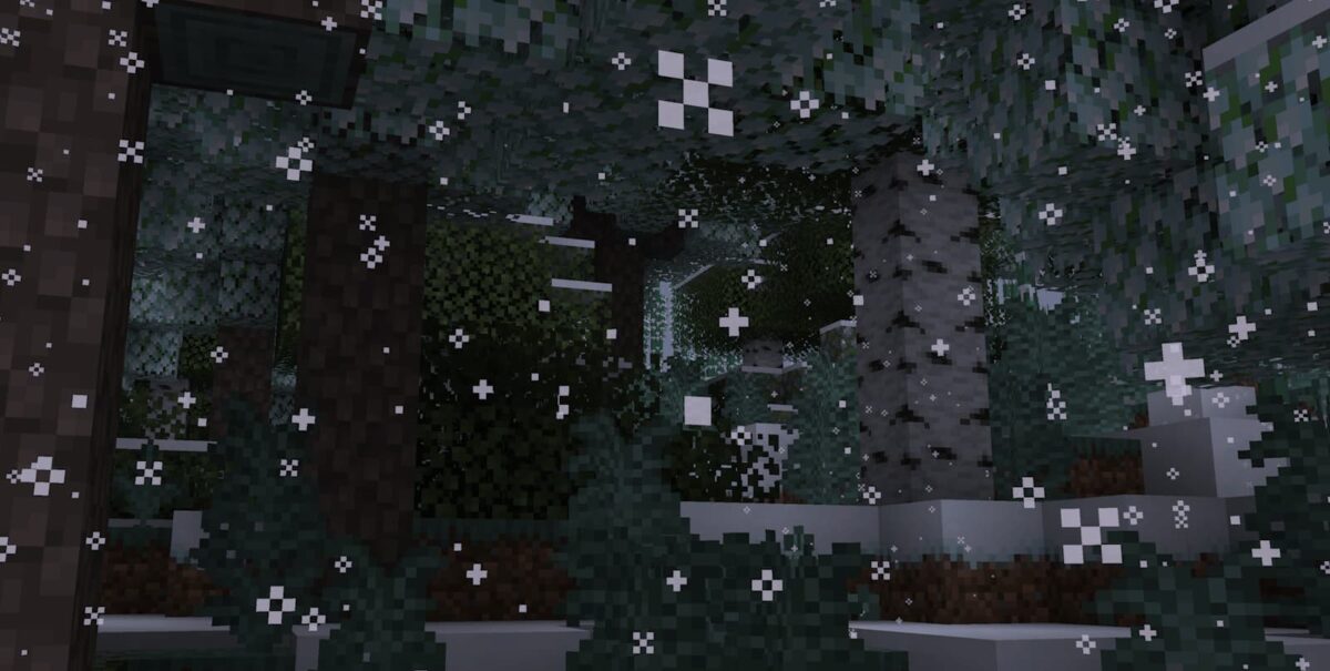 mod Minecraft Atmospheric montrant le sous-bois dense d’une kousa jungle avec une végétation abondante