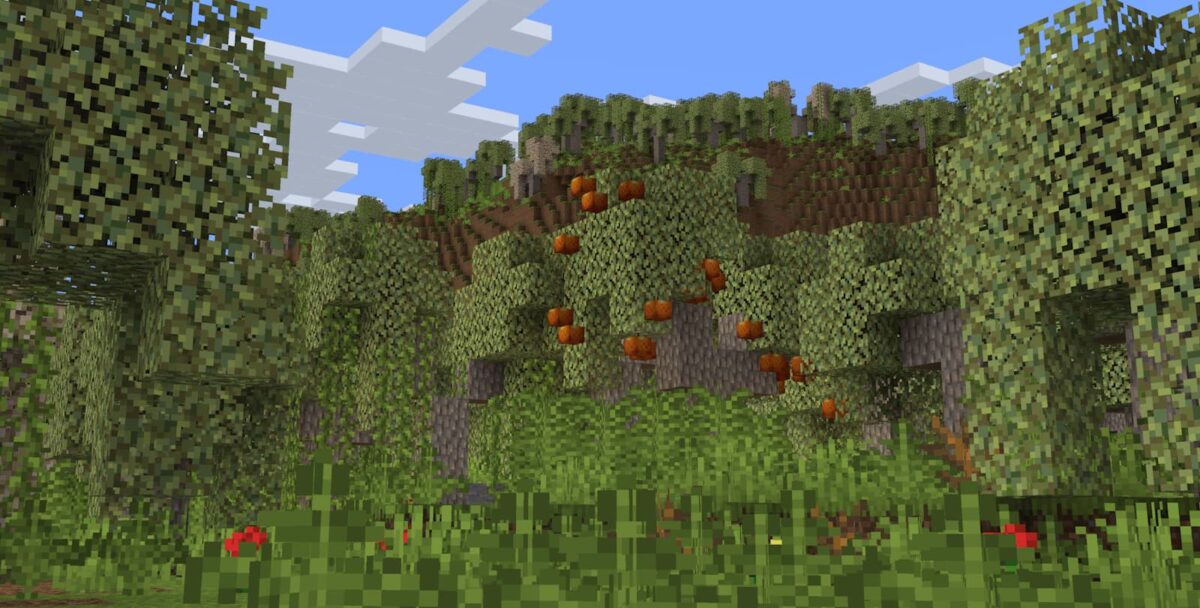 mod Minecraft Atmospheric montrant un laurier portant des oranges dans un biome forestier tempéré