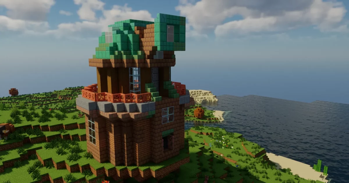 Observatoire abandonné généré par le mod Minecraft Cobblemon: Mega Showdown, structure rare contenant un cristal Z vierge exposé dans un cadre au sommet du bâtiment.