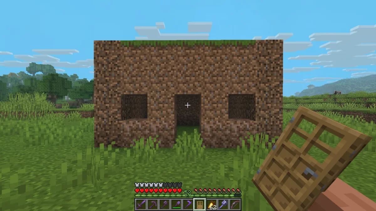mod Minecraft Hold My Items montrant un bloc tenu en main affiche directement sous sa forme complete plutot qu en sprite