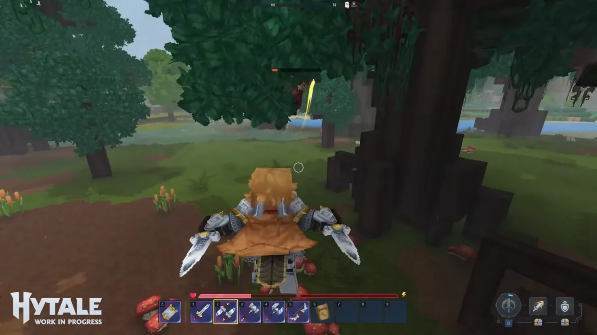 Combat PvP en vue troisième personne dans Hytale, montrant un duel entre deux personnages lors des tests early access.
