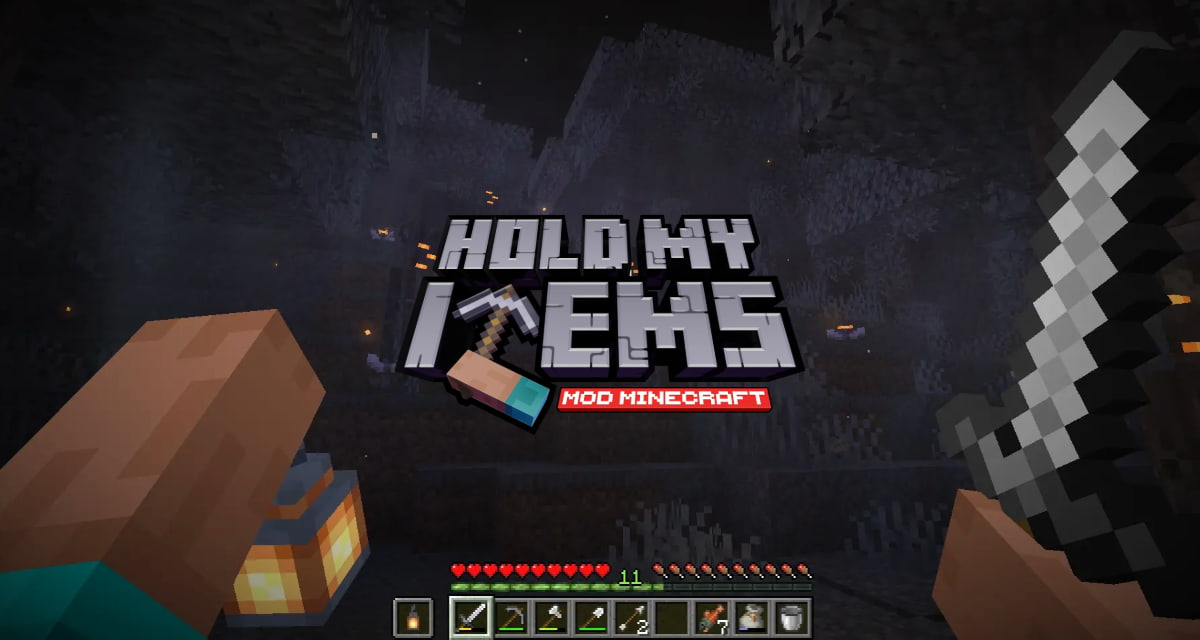 Le mod Hold My Items propose une vue à la première personne plus incarnée grâce à des animations d’objets dans Minecraft
