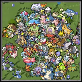 pack de texture Minecraft XaerosCobblemon affichant de nombreuses icônes de Pokémon regroupées sur la minimap de Xaero’s Minimap, avec une grande diversité d’espèces visibles simultanément