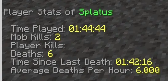 datapack Minecraft Vanilla Refresh affichant l’interface de statistiques détaillées d’un joueur en jeu