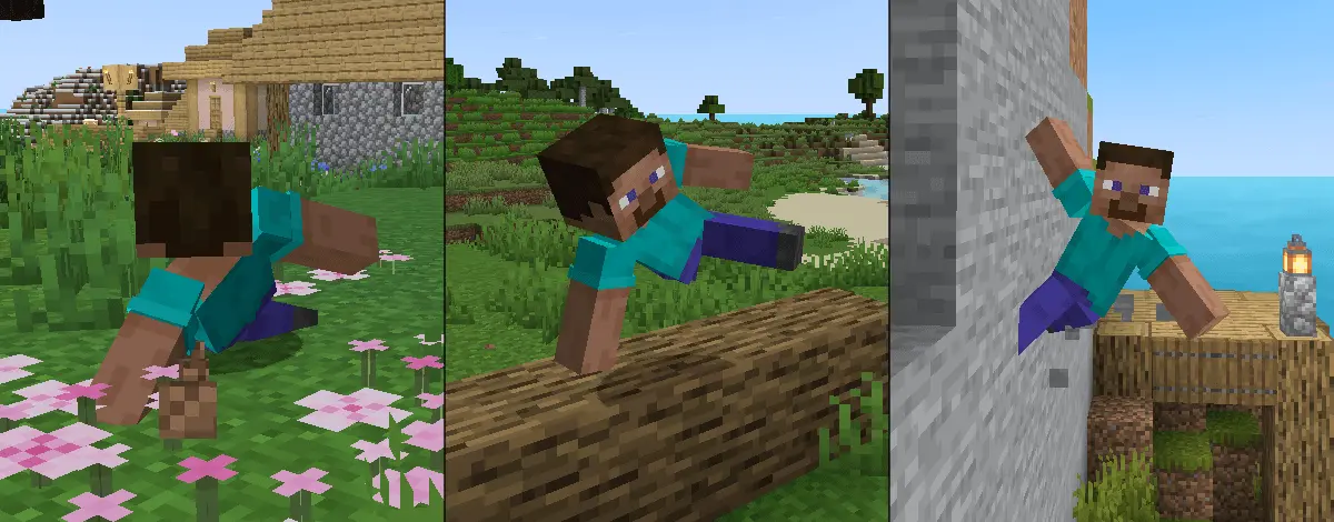 Animations fluides des mouvements de parkour du mod Minecraft ParCool lors de vault et déplacements avancés