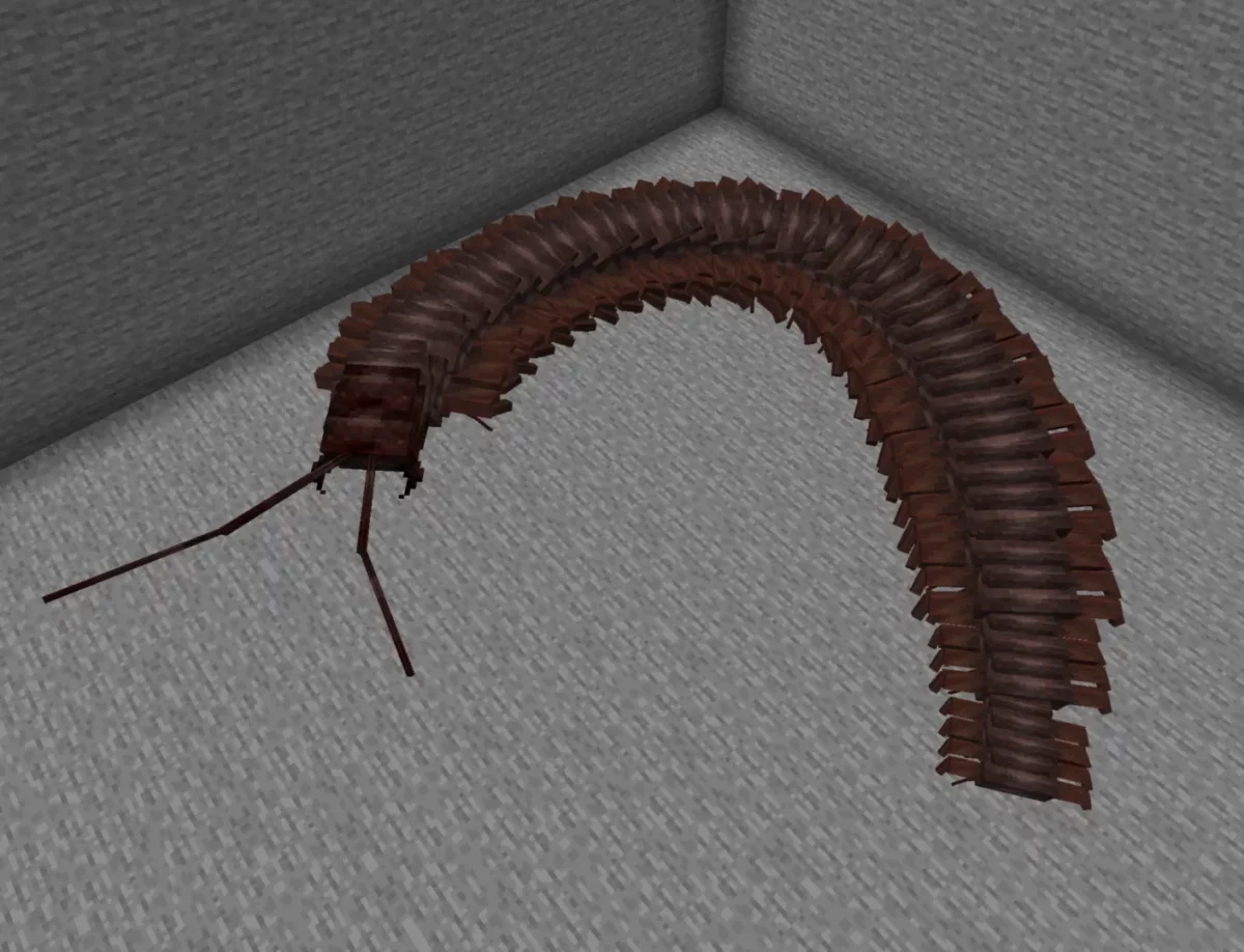 mod Minecraft ArPhEx Arthropleura Abomination mille-pattes géant segmenté de couleur brun sombre