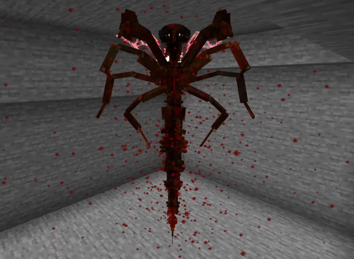 mod Minecraft ArPhEx boss Scorpioid Bloodluster entité démoniaque volante rouge dans le Nether