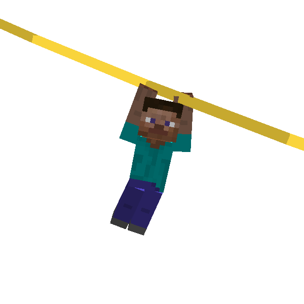 Déplacement sur une tyrolienne avec le mod Minecraft ParCool reliant deux points en hauteur