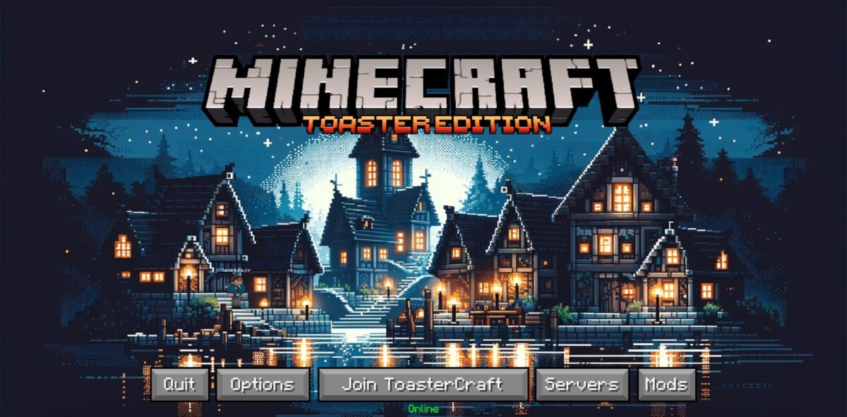 mod Minecraft FancyMenu écran titre Minecraft ForasteroTown village nocturne enneigé avec menu intégré