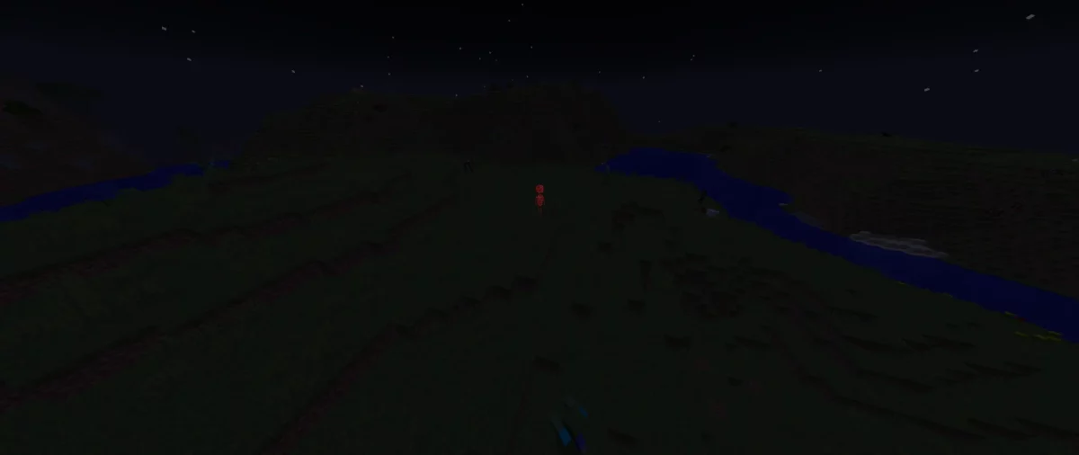 Mod Minecraft No Moon montrant une entité lumineuse inquiétante errant dans un monde nocturne instable