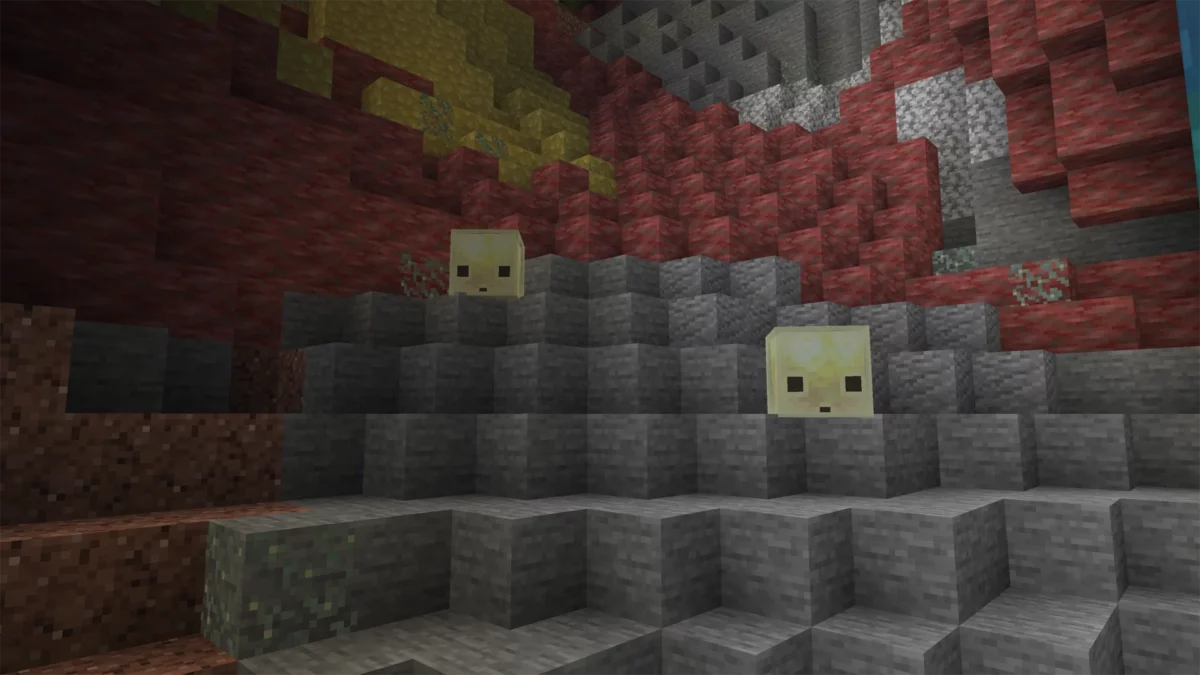Des cubes de soufre dans une caverne de soufre minecraft