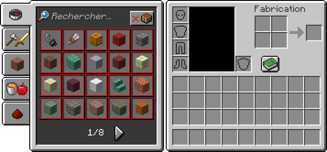 Le livre de recette ouvert minecraft