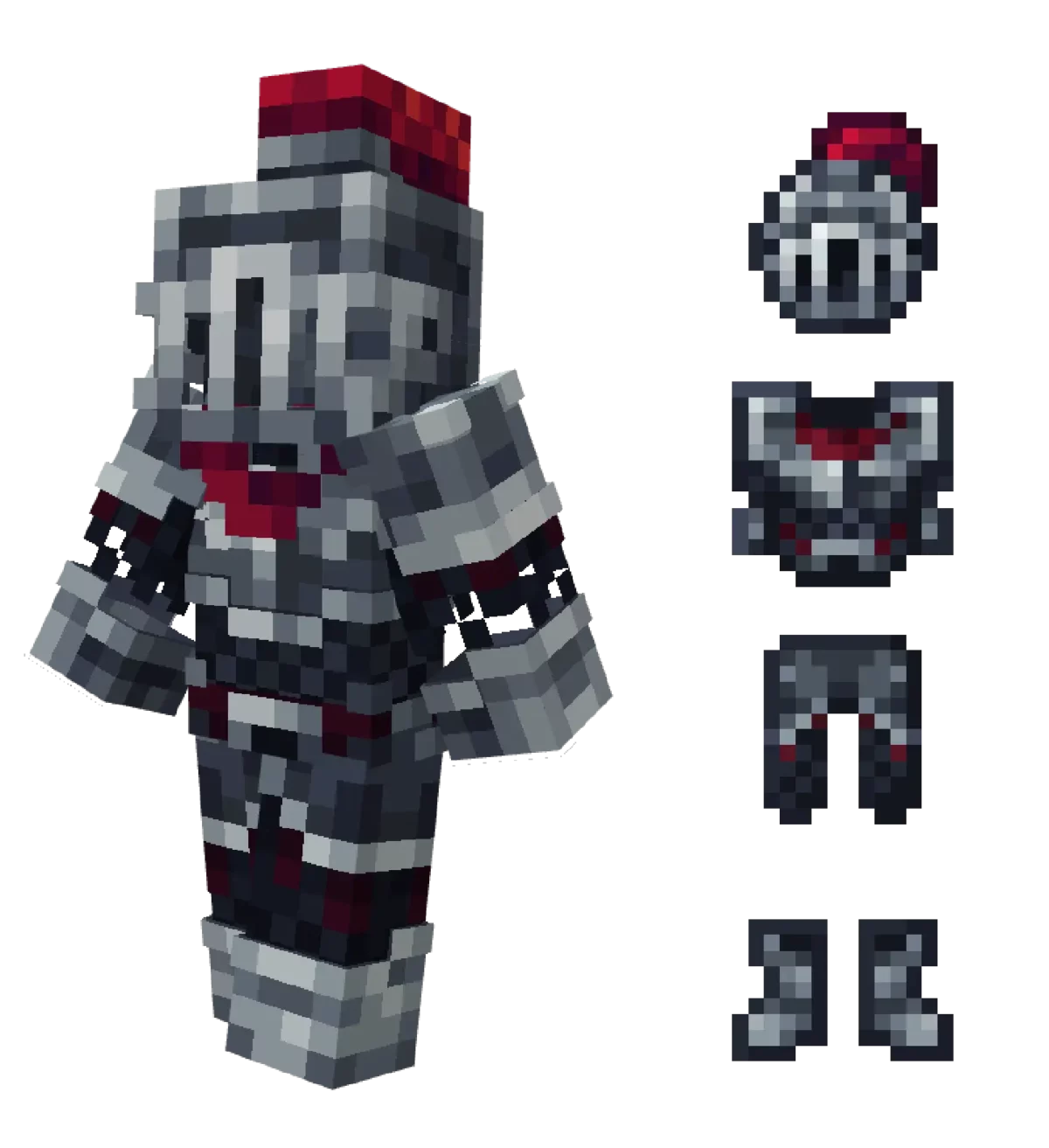 Armure de chevalier royal complète du mod Minecraft Royal Variations avec ses quatre pièces détaillées