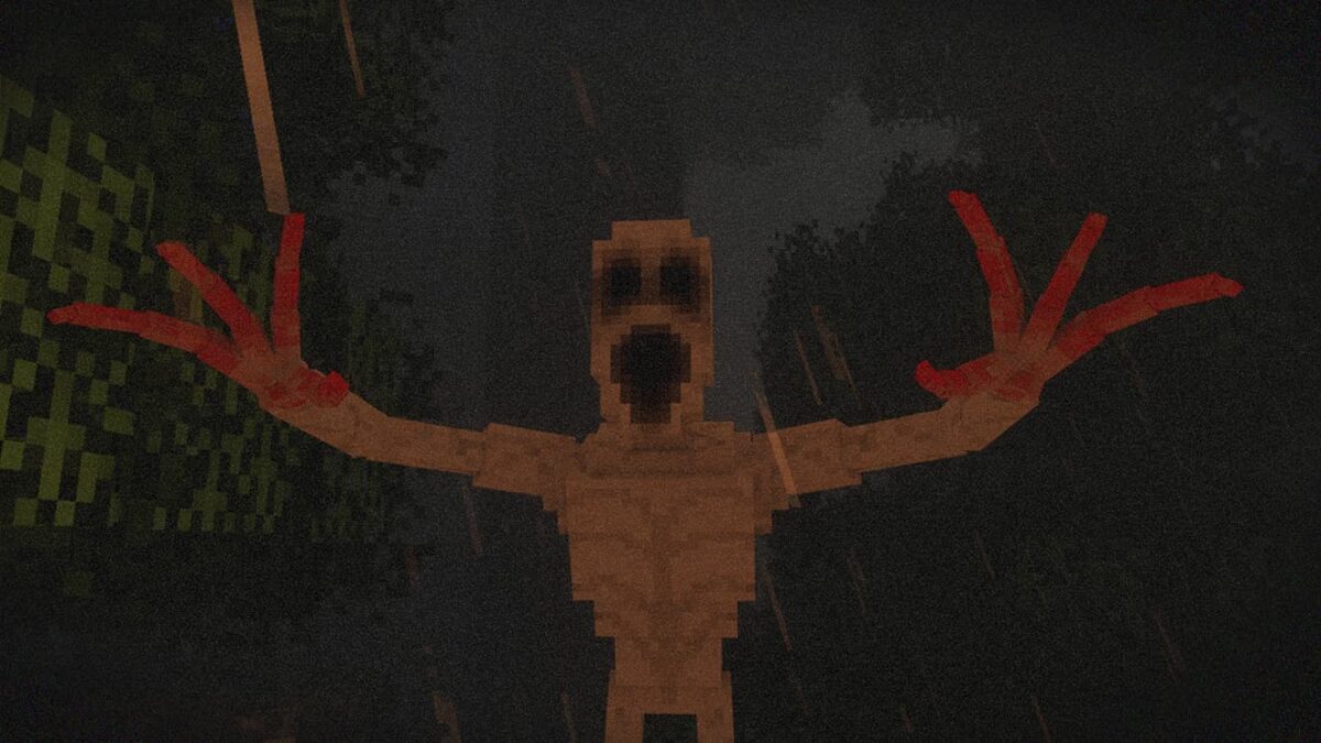 Créature humanoïde aux longs bras griffus et aux yeux vides en gros plan dans le modpack Minecraft DREAD