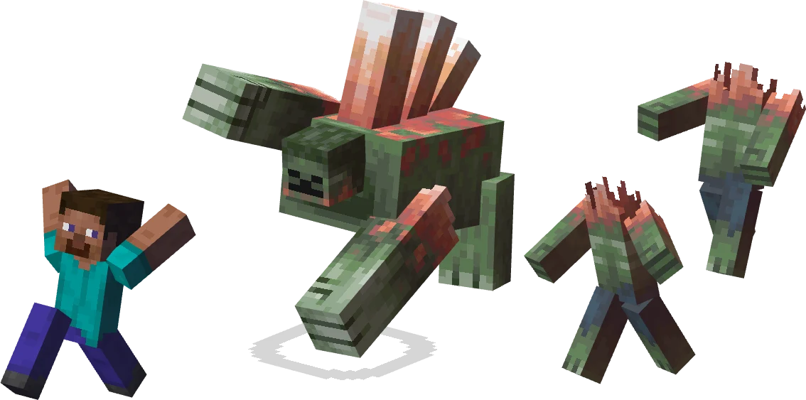 mod Minecraft Galosphere Berserker en mode actif avec membres rougeâtres déployés face à Steve