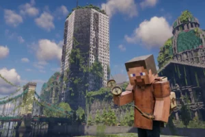 Mosslorn est une map Minecraft de 1000x1000 blocs où une cité abandonnée a été reprise par la nature mosslorn-map-minecraft