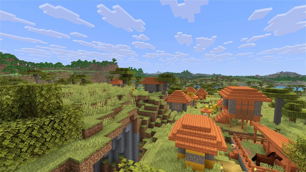 shader Minecraft I Like Vanilla village dans les plaines en plein jour sous un ciel dégagé
