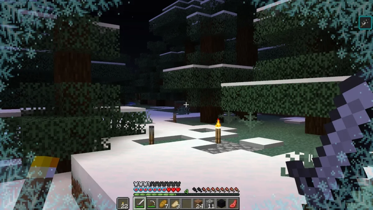 mod Minecraft Frostiful affichage de la température et vignette de gel à l'écran en mode survie