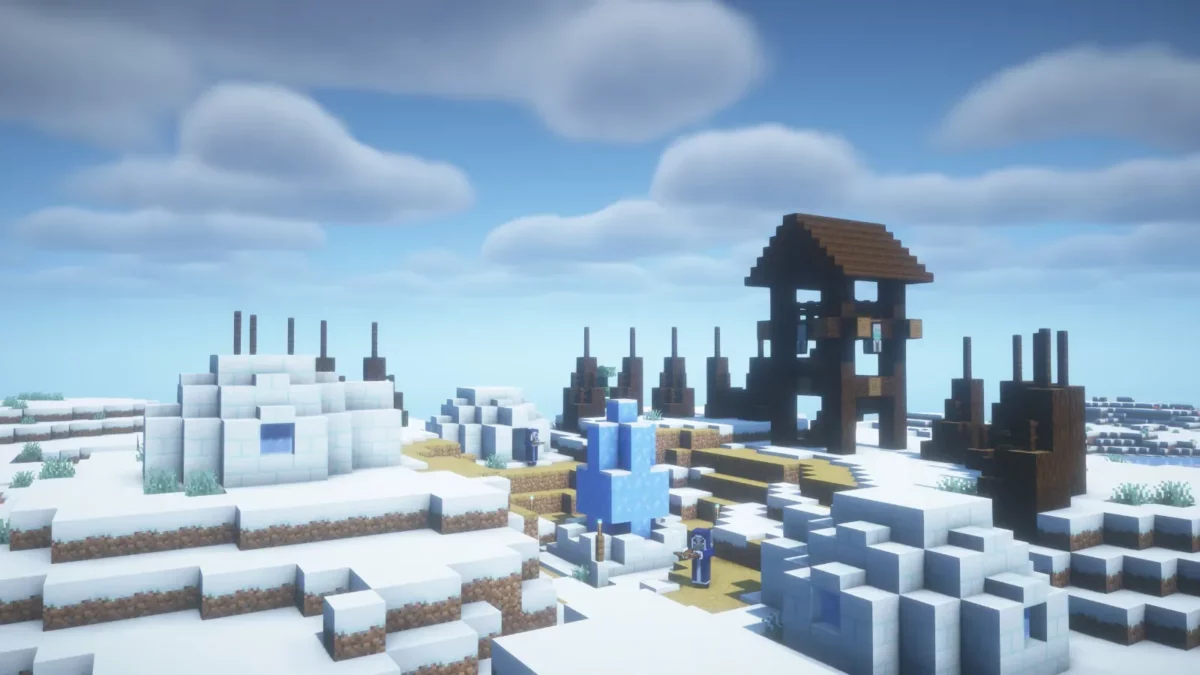 mod Minecraft Frostiful avant-poste Chillager enneigé qui aide à localiser le château du Frostologer
