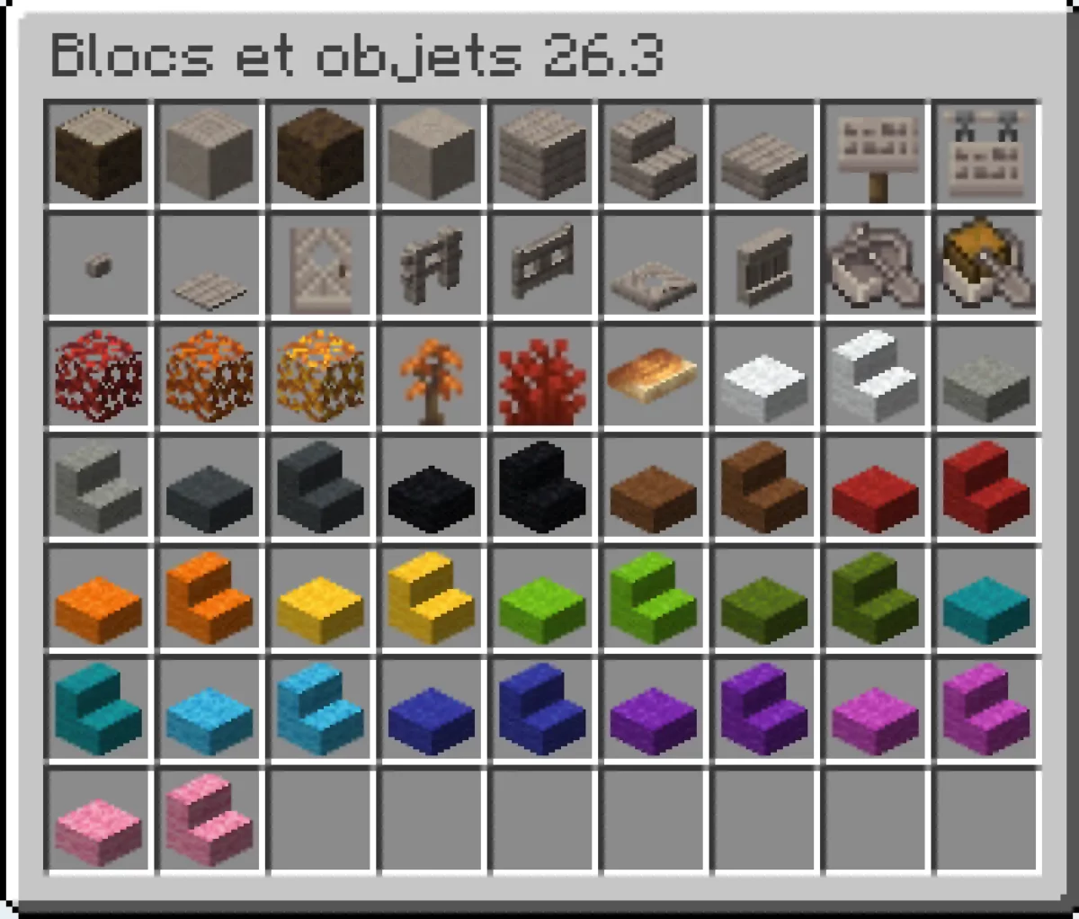 Tous les blocs et objets de Minecraft 26.3.