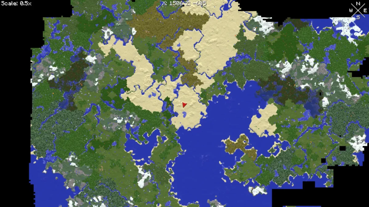 mod Minecraft Xaero's World Map zone explorée révélée pendant que le reste reste dans le noir